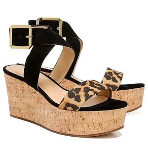 Veronica Beard Hurley Leopard Print Platform Wedge Sandals Size 8.5